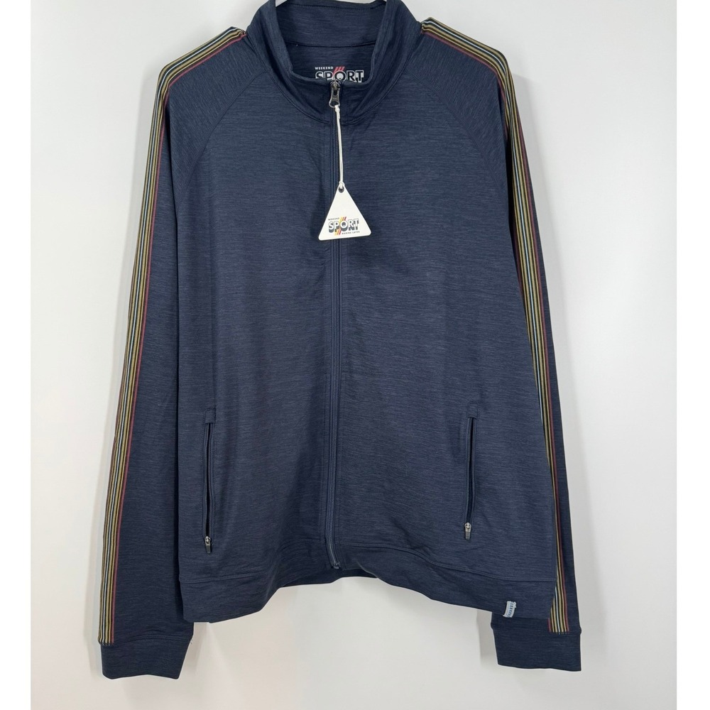 Marine Layer Weekend Sport Track Jacket‎ Navy Men's XL Full Zip Striped Sleeve